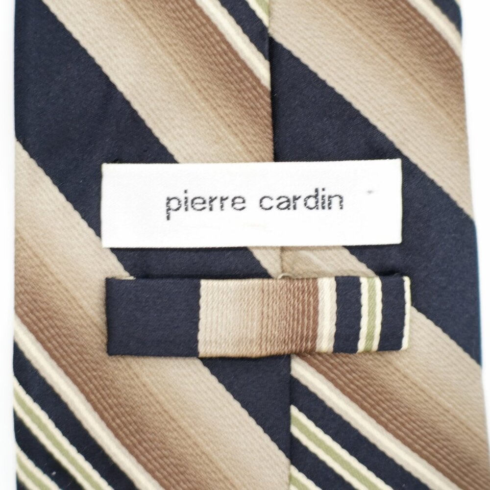 Pierre Cardin Black Tan Striped Woven Wide‎ Silk Tie - Picture 3 of 6
